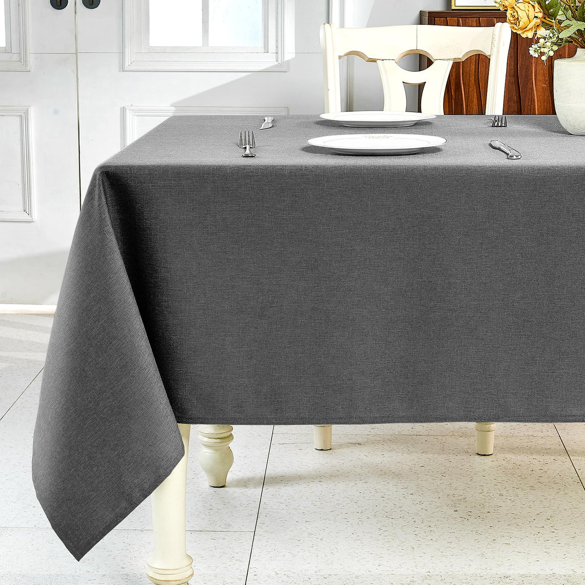 IVAPUPU Textured Linen Rectangle Table Cloth, Sage Green, 52 x 70 Inch