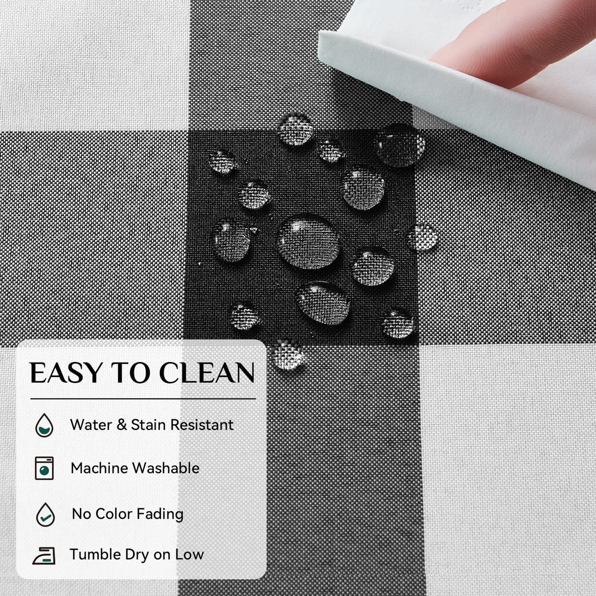 Softalker Gingham Tablecloth Rectangle, Black and White, 60 x 84 Inch