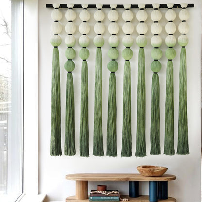 Macrame Wall Hanging Dip Dyed Blue Yarn Wall Art Tassel Decor 27" W*31" L