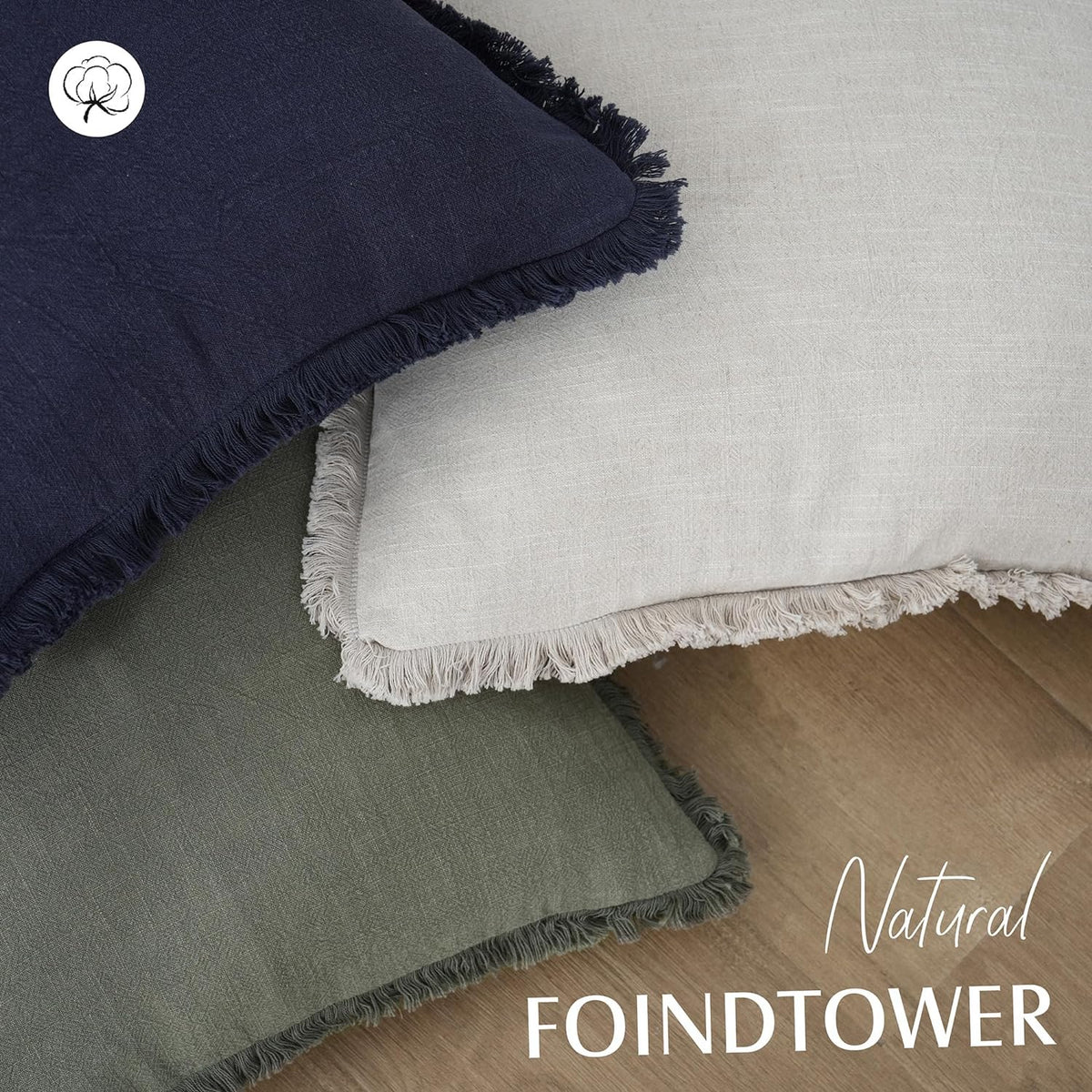 Foindtower Decorative Linen Fringe Throw Pillow Covers 20×20 Olive Green