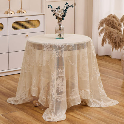 White Lace Floral Embroidered Square Tablecloth 55”x55” Table Cloth