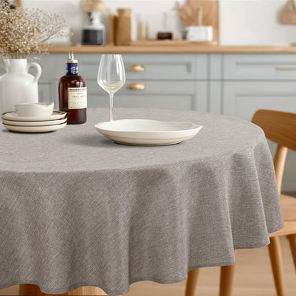 JIUZHEN Round Table Cloth Faux Linen Farmhouse Tablecloth Wrinkle and Stain Resistant Decorative Fabric Table Cover for Kitchen, Dining Room, Parties and Camping, Beige, 120 Inch Round