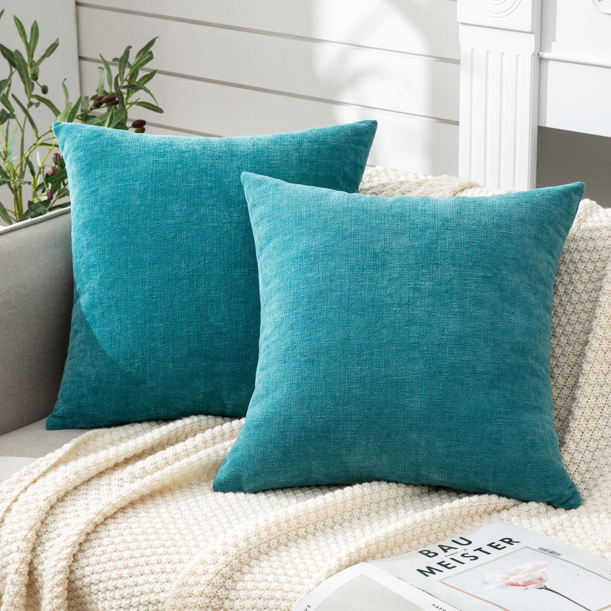 GAWAMAY Decorative Square Throw Pillow Covers 18"x18" Inch Set of 2, Super Soft Chenille Pillows Cover Fall Pillowcase for Living Room Bedroom Sofa Couch Cushion Cover Navy Blue 45x45cm (Only Covers)