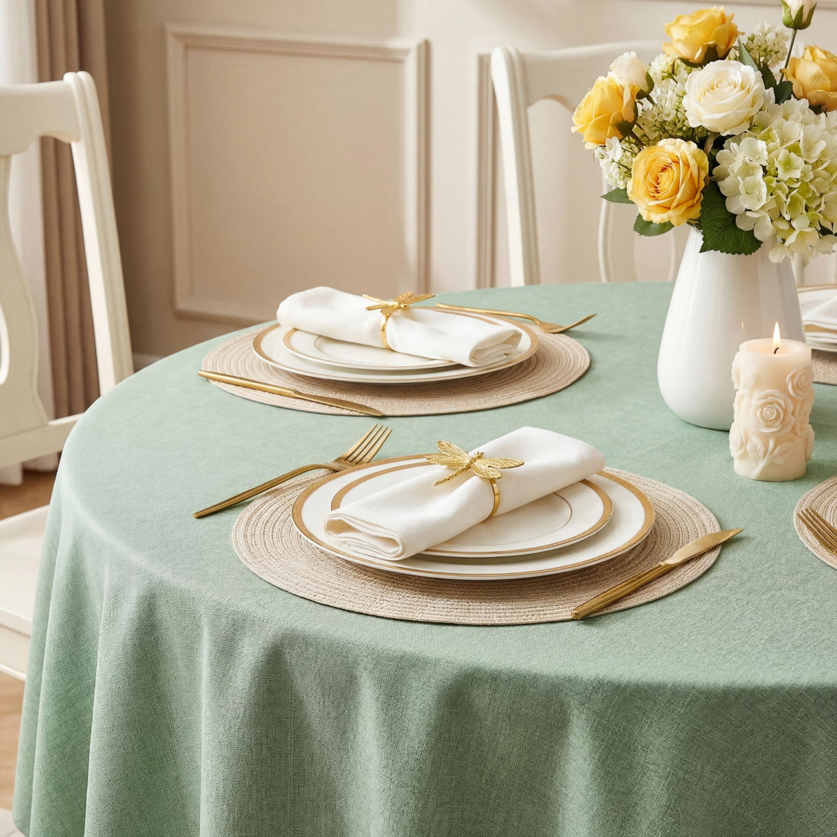 IVAPUPU Textured Linen Rectangle Table Cloth, Sage Green, 52 x 70 Inch