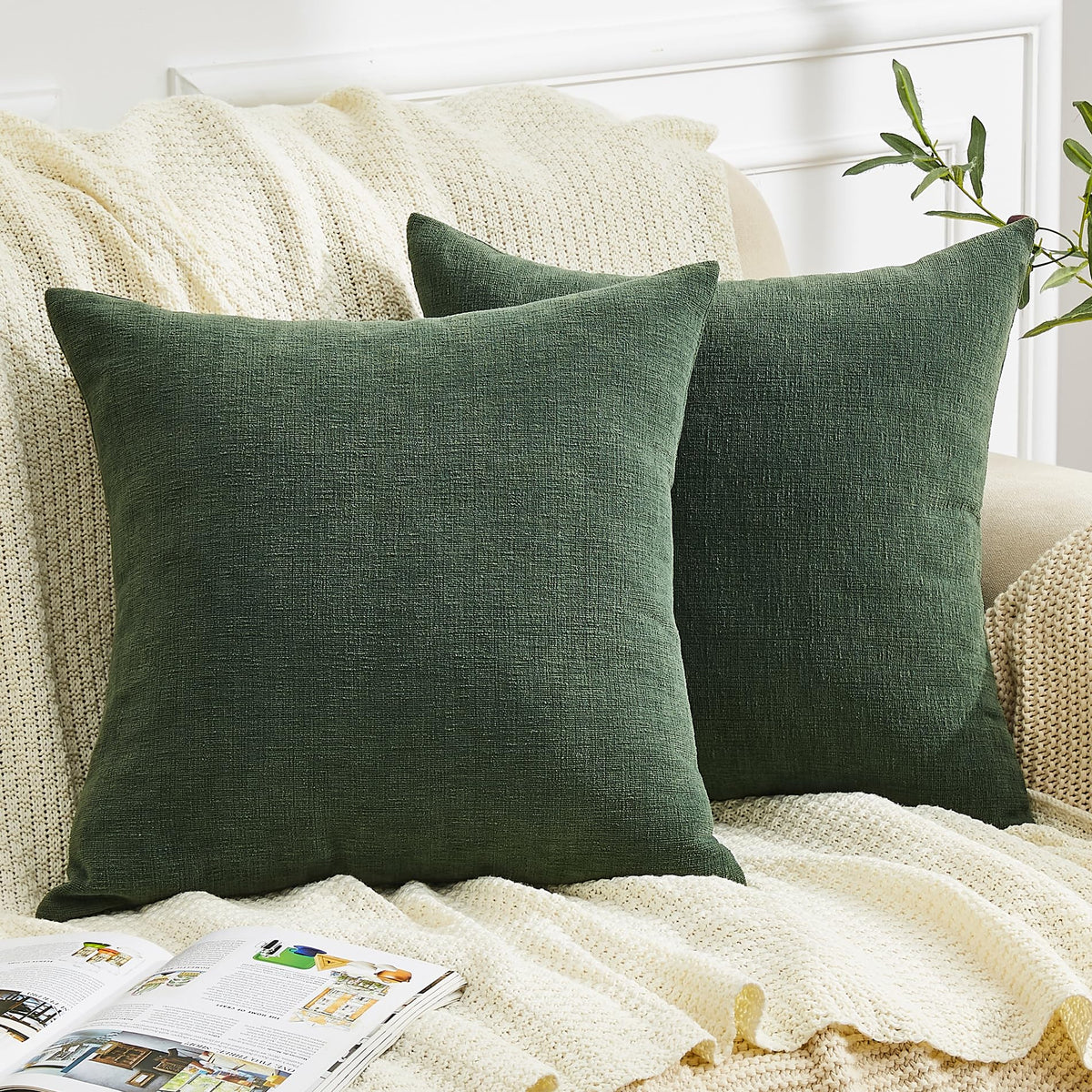GAWAMAY Decorative Square Throw Pillow Covers 18"x18" Inch Set of 2, Super Soft Chenille Pillows Cover Fall Pillowcase for Living Room Bedroom Sofa Couch Cushion Cover Navy Blue 45x45cm (Only Covers)