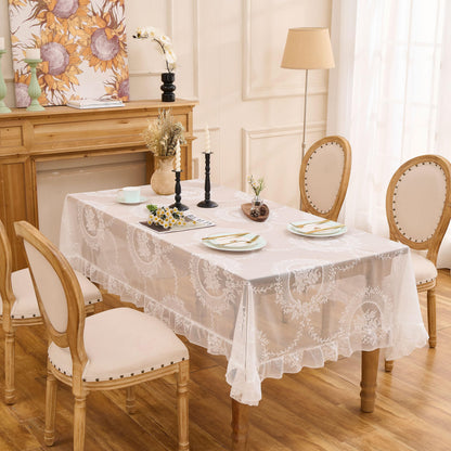 White Lace Floral Embroidered Square Tablecloth 55”x55” Table Cloth