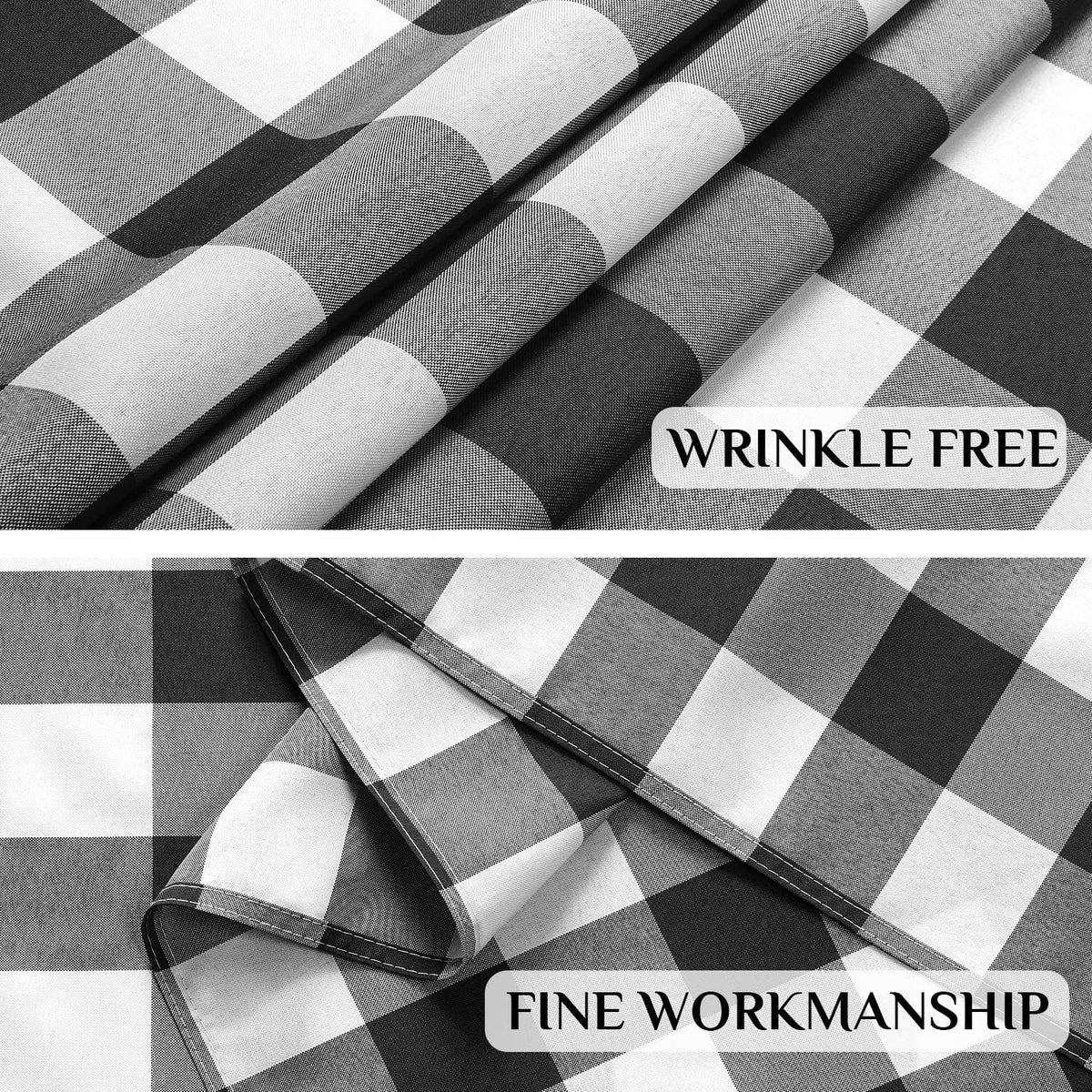 Softalker Gingham Tablecloth Rectangle, Black and White, 60 x 84 Inch