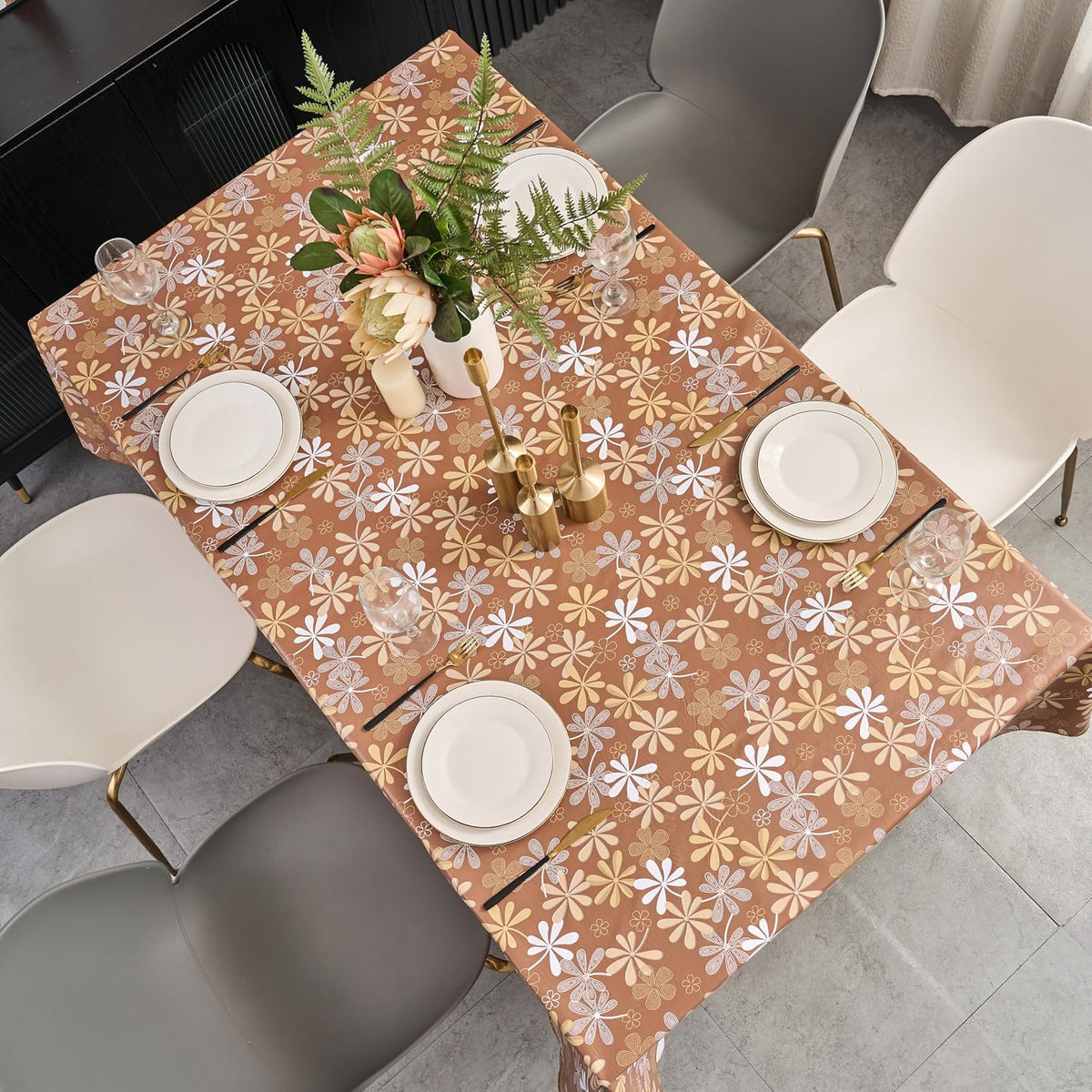 Pioggia Vinyl Tablecloth with Flannel Backed Rectangle Waterproof Oil-Proof PVC Table Cloth Wipeable Spill-Proof Plastic Table Cover for Indoor and Outdoor