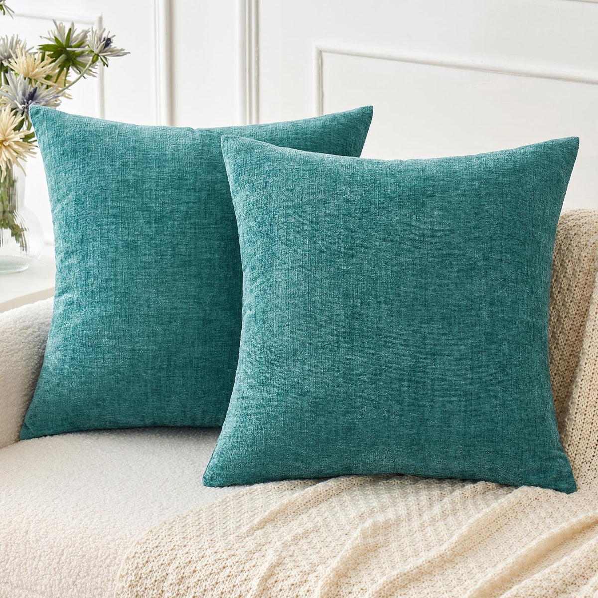 MIULEE Soft Chenille Fall Throw Pillow Covers Burnt Orange 18x18 Pack of 2