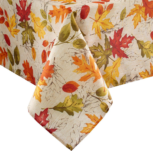 Threadmade Autumn Leaves Fall Printed Tablecloth, Multicolor - 60"W x 84"L
