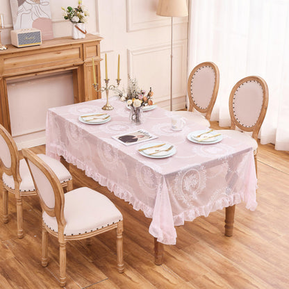 White Lace Floral Embroidered Square Tablecloth 55”x55” Table Cloth