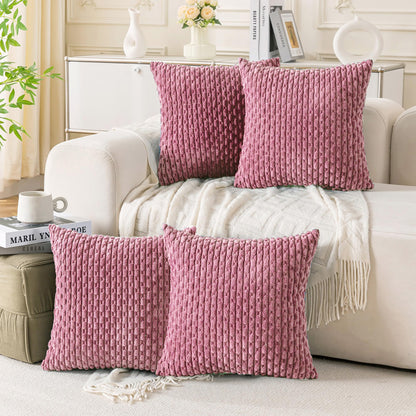 Set of 4 Neutral Decorative Throw Pillow Covers 18x18 Inch Corduroy Pillow Covers for Bed Couch Sofa Living Room Soft Square Cushion Cases
