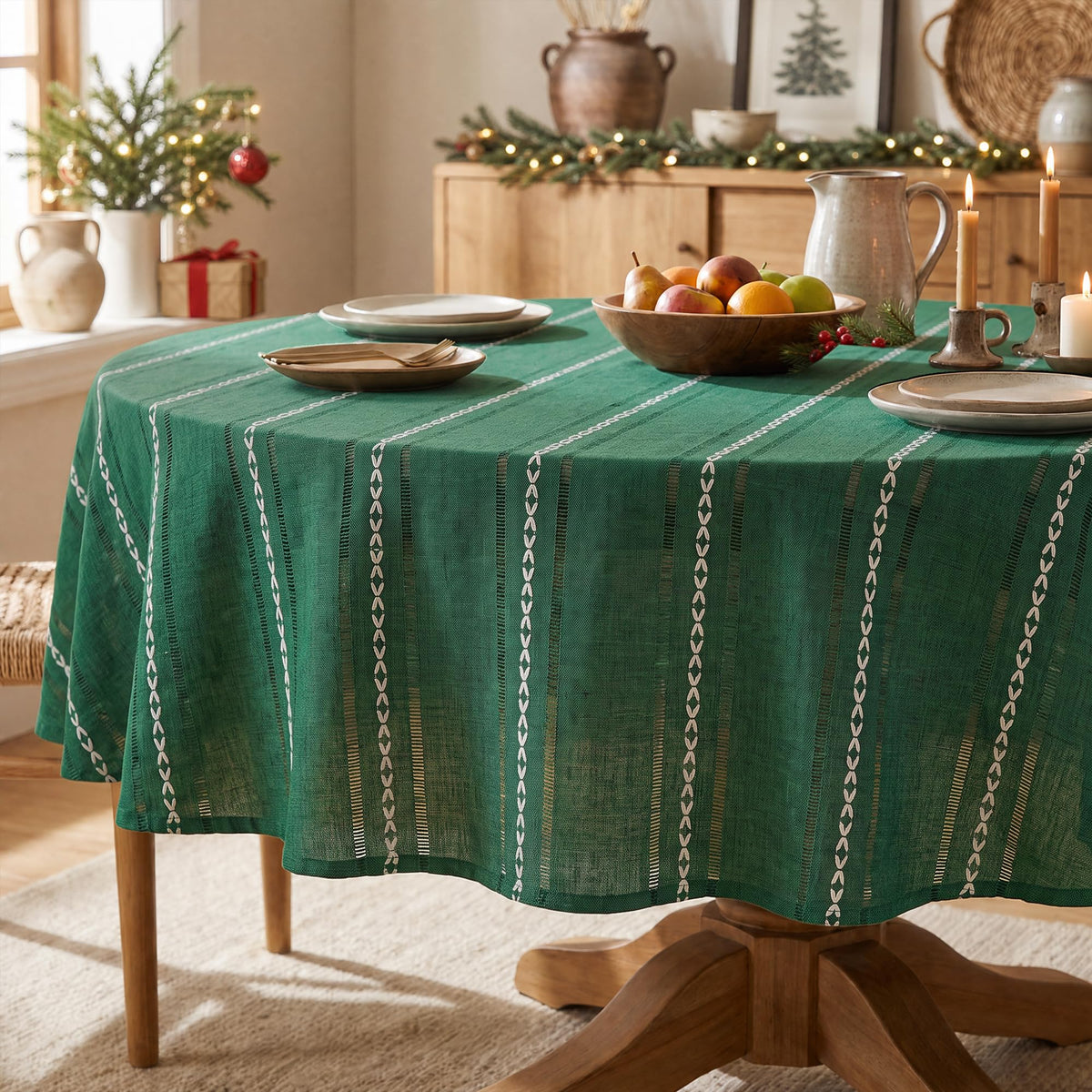 Horaldaily Beige Rectangular Tablecloth, 60×84 Inch, Farmhouse Decor