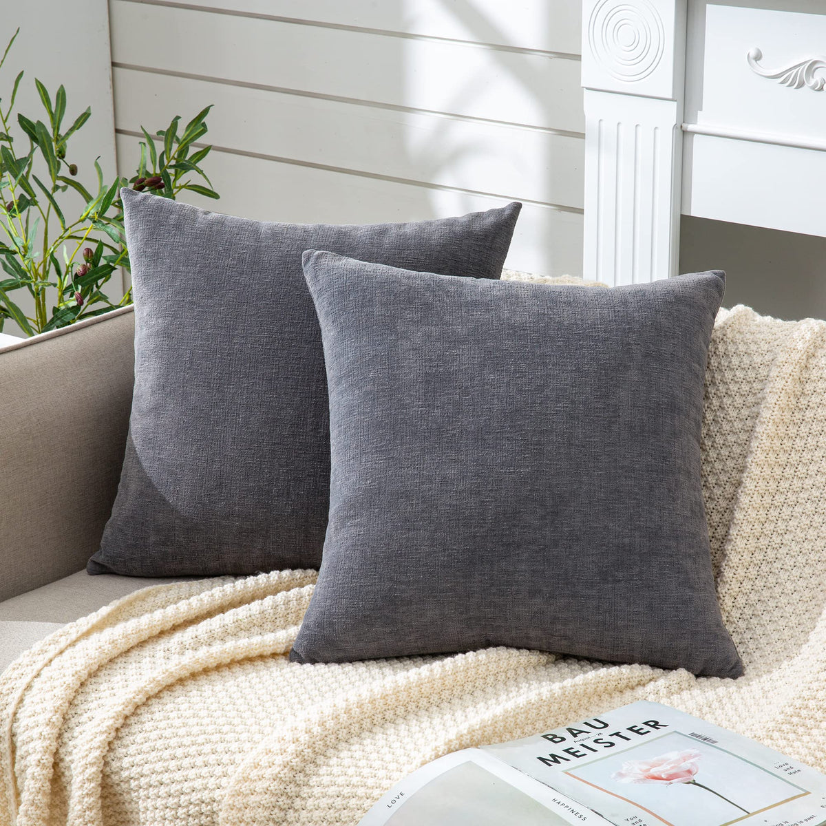 GAWAMAY Decorative Square Throw Pillow Covers 18"x18" Inch Set of 2, Super Soft Chenille Pillows Cover Fall Pillowcase for Living Room Bedroom Sofa Couch Cushion Cover Navy Blue 45x45cm (Only Covers)