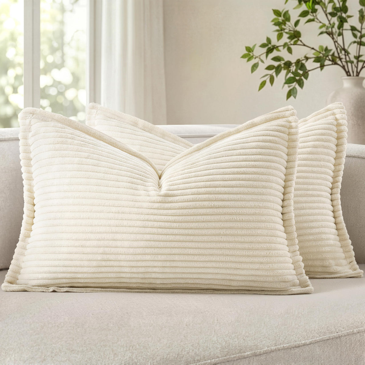 MIULEE Couch Pillow Covers 18x18 Olive Green Textured Corduroy