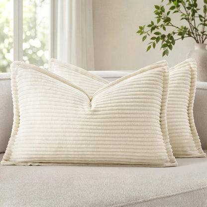 MIULEE Couch Pillow Covers 18x18 Olive Green Textured Corduroy