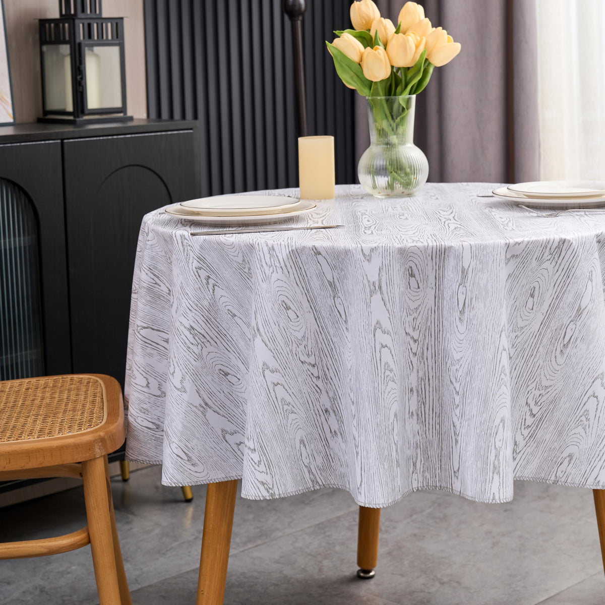 Pioggia Vinyl Tablecloth with Flannel Backed Rectangle Waterproof Oil-Proof PVC Table Cloth Wipeable Spill-Proof Plastic Table Cover for Indoor and Outdoor