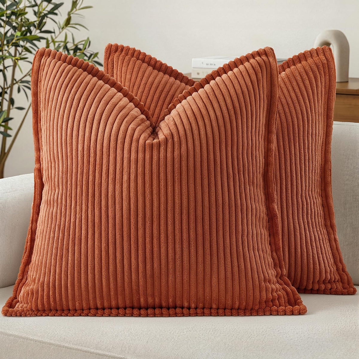MIULEE Couch Pillow Covers 18x18 Olive Green Textured Corduroy