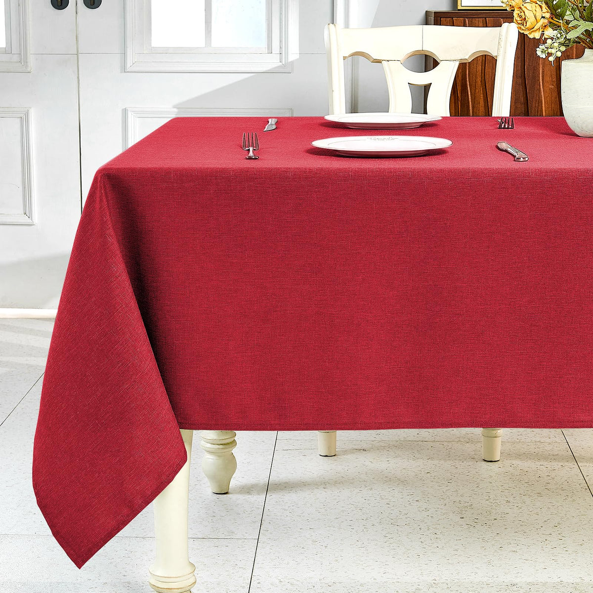 IVAPUPU Textured Linen Rectangle Table Cloth, Sage Green, 52 x 70 Inch