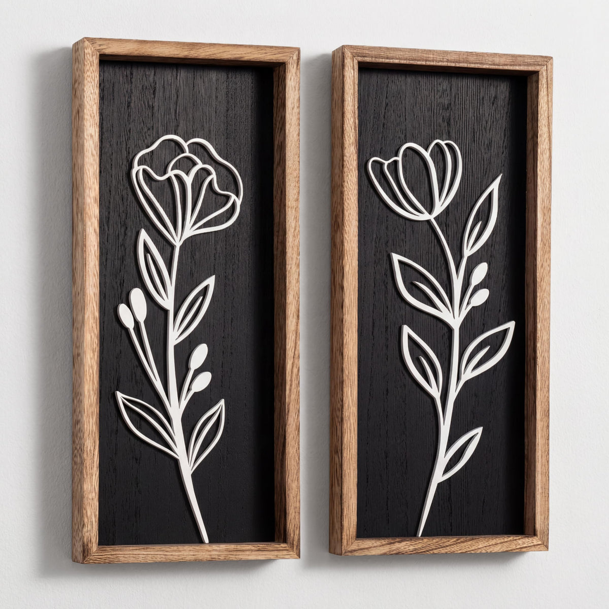 Tide and Tales Floral 3D Green Wall Art, Botanical Wall Decor, Set of 2