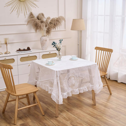 White Lace Floral Embroidered Square Tablecloth 55”x55” Table Cloth