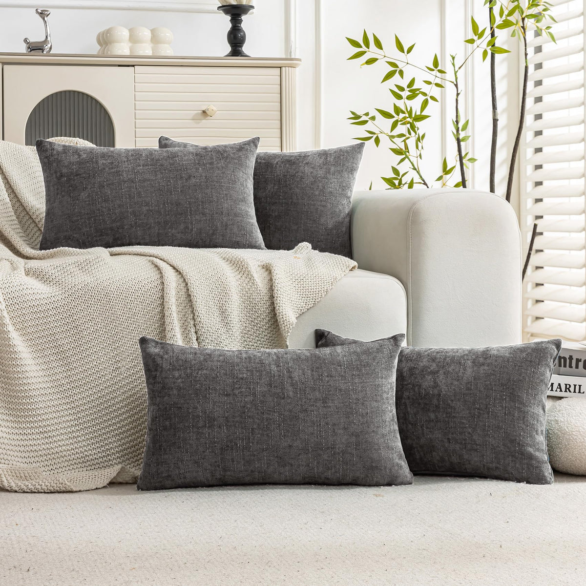 Set of 4 Soft Textured Throw Pillow Covers 18x18 Inch Cozy Decorative Farmhouse Cushion Cover Square Accent Pillow Cases for Bed Couch Sofa Living Room, Beige Taupe Brown