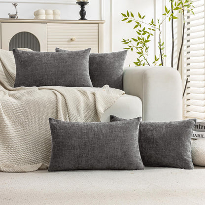 Set of 4 Soft Textured Throw Pillow Covers 18x18 Inch Cozy Decorative Farmhouse Cushion Cover Square Accent Pillow Cases for Bed Couch Sofa Living Room, Beige Taupe Brown