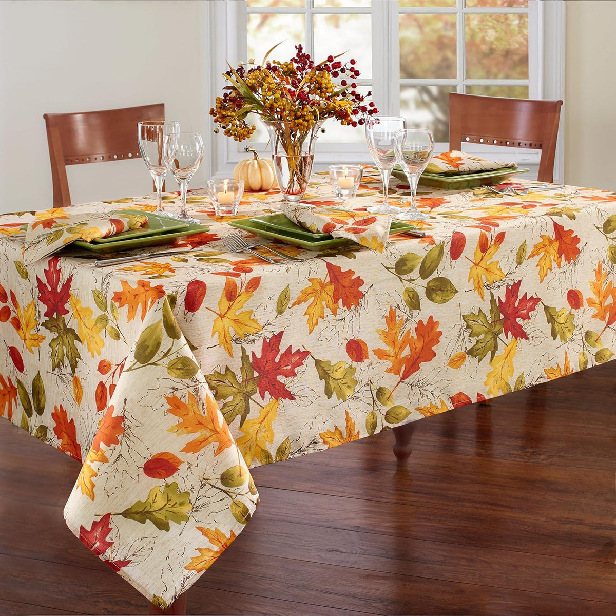 Threadmade Autumn Leaves Fall Printed Tablecloth, Multicolor - 60"W x 84"L