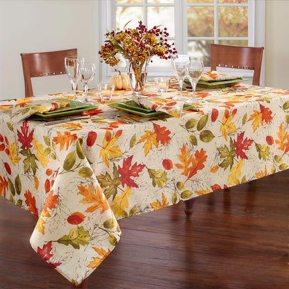 Threadmade Autumn Leaves Fall Printed Tablecloth, Multicolor - 60"W x 84"L