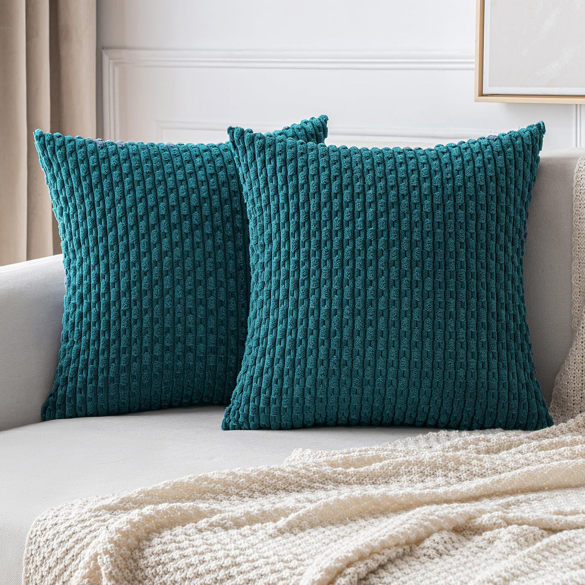 MIULEE Decorative Throw Pillow Covers 18x18 Sage Green Textured Corduroy