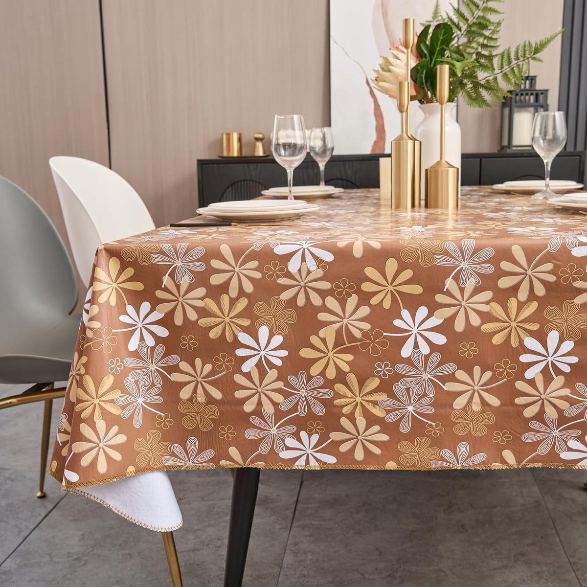 Pioggia Vinyl Tablecloth with Flannel Backed Rectangle Waterproof Oil-Proof PVC Table Cloth Wipeable Spill-Proof Plastic Table Cover for Indoor and Outdoor