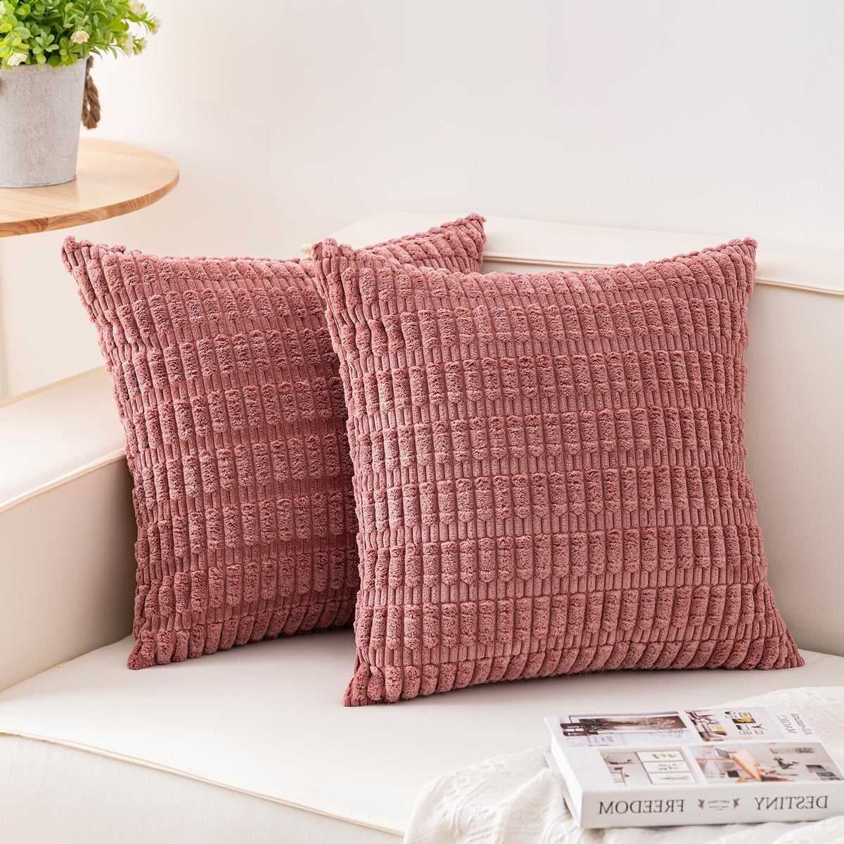Pack of 2 Corduroy Decorative Throw Pillow Covers 18x18 Inch, Cream White