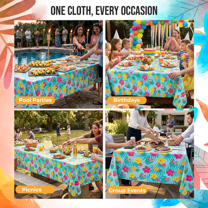 Trendables 2 Pack Disposable Summer Tablecloth 54 x 108 Inch – Waterproof Plastic Table Covers, Rectangular, Durable & Spill-Proof for Parties, BBQ, Picnic, Outdoor & Indoor Use