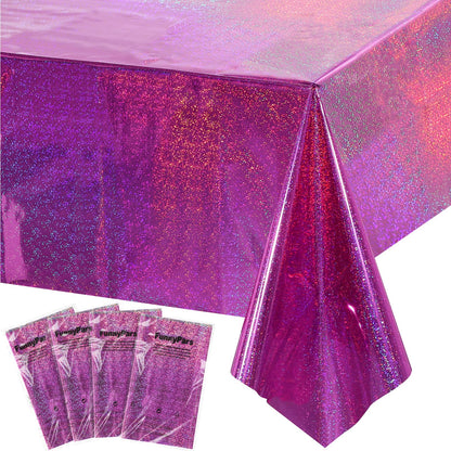 3 Pack Rose Gold Plastic Tablecloth, Dusty Pink Disposable Rectangle Table Covers, Holographic Metallic Foil Tablecloth Rose Party Supplies Decorations for Birthday Wedding Bachelorette, 54x108Inch