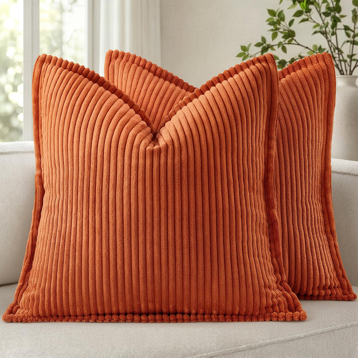 MIULEE Couch Pillow Covers 18x18 Olive Green Textured Corduroy