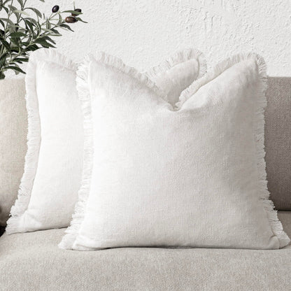 Foindtower Decorative Linen Fringe Throw Pillow Covers 20×20 Olive Green