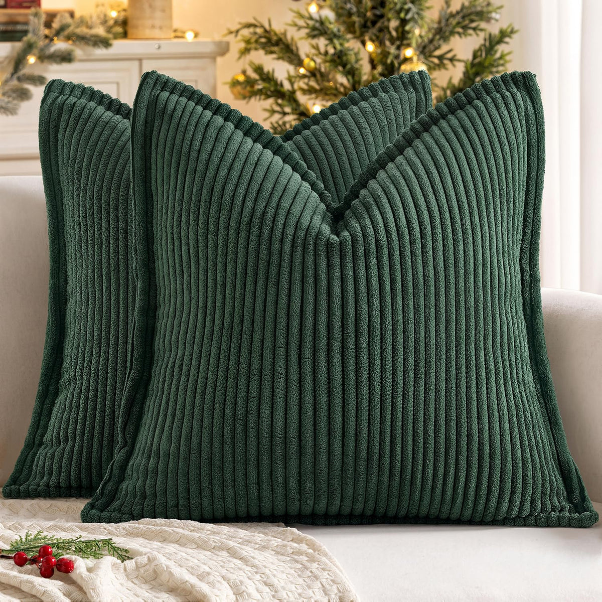 MIULEE Couch Pillow Covers 18x18 Olive Green Textured Corduroy