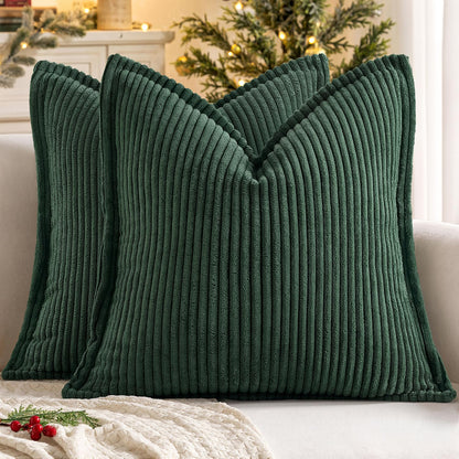 MIULEE Couch Pillow Covers 18x18 Olive Green Textured Corduroy