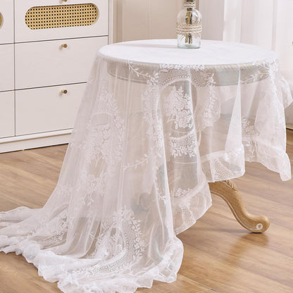 White Lace Floral Embroidered Square Tablecloth 55”x55” Table Cloth