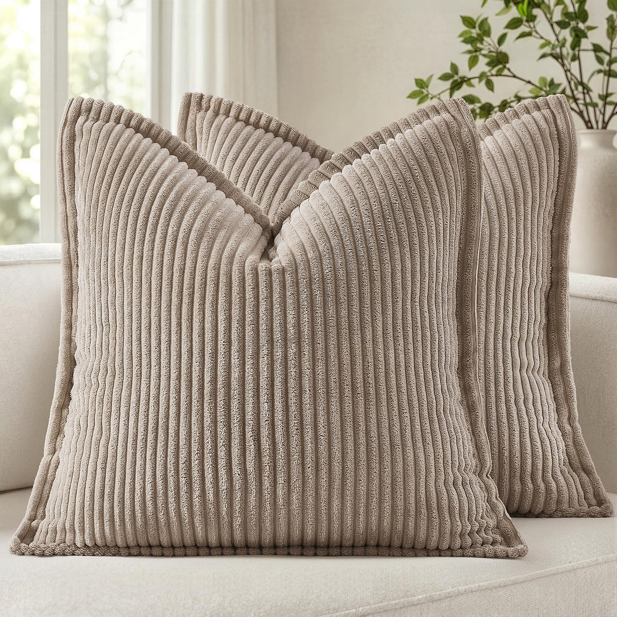 MIULEE Couch Pillow Covers 18x18 Olive Green Textured Corduroy