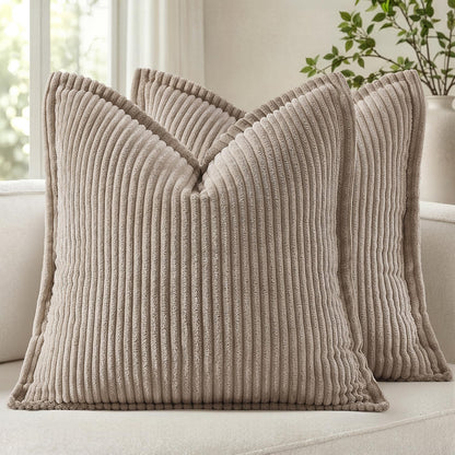 MIULEE Couch Pillow Covers 18x18 Olive Green Textured Corduroy