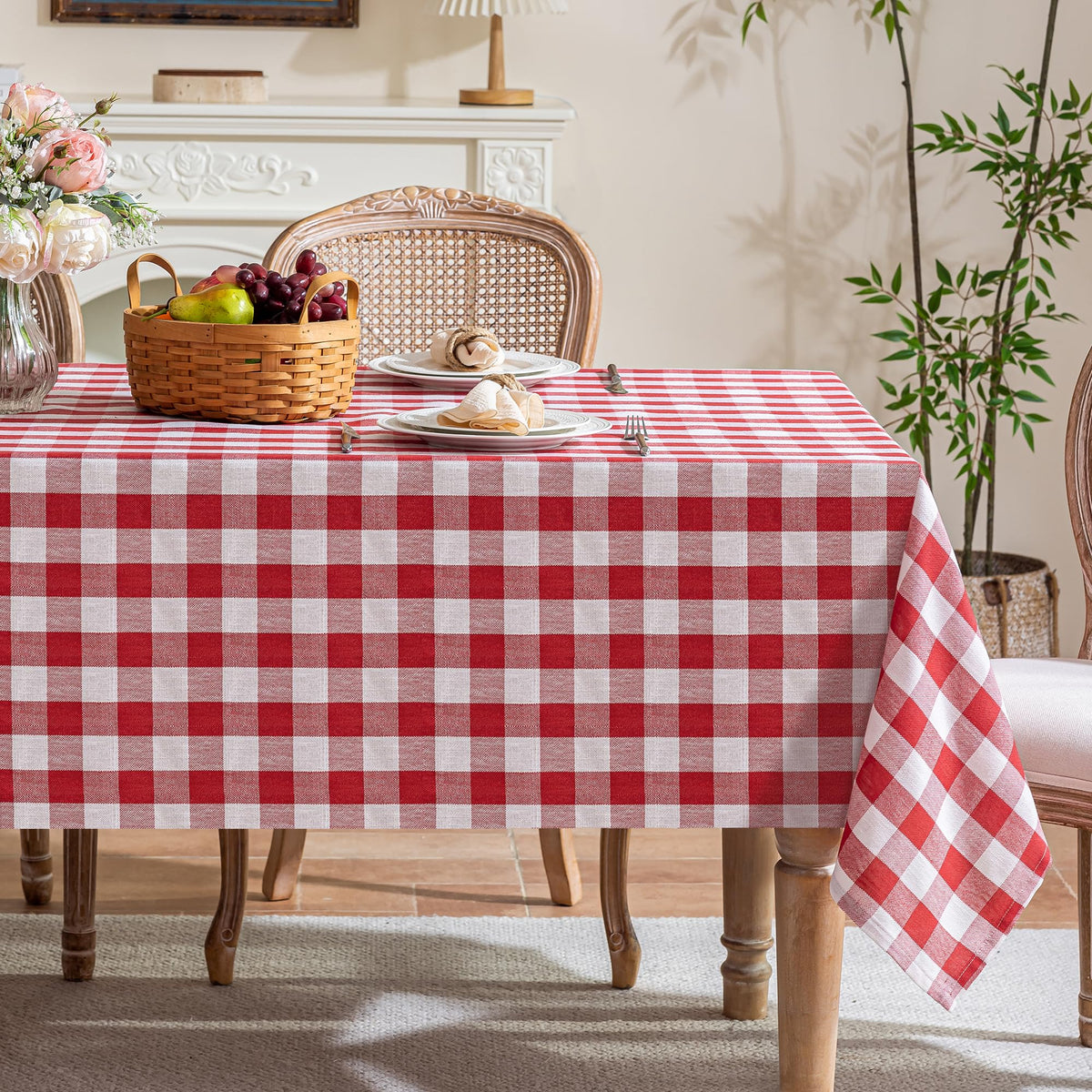 Gingham Tablecloth Rectangle Table, Cotton Linen Style Picnic Checkered Table Cloth Farmhouse Washable Wrinkle Free Buffalo Plaid Table Cover for Outdoor Birthday Party, Pink, 60x75