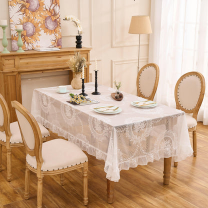 White Lace Floral Embroidered Square Tablecloth 55”x55” Table Cloth