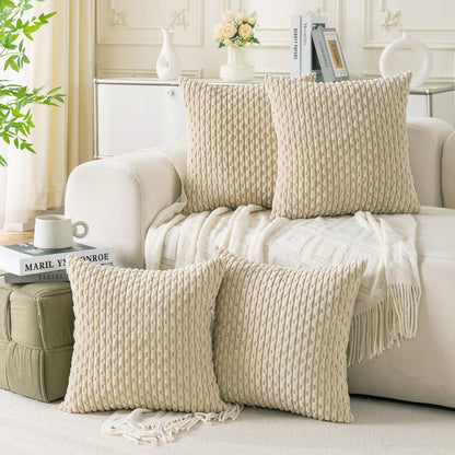 Set of 4 Neutral Decorative Throw Pillow Covers 18x18 Inch Corduroy Pillow Covers for Bed Couch Sofa Living Room Soft Square Cushion Cases
