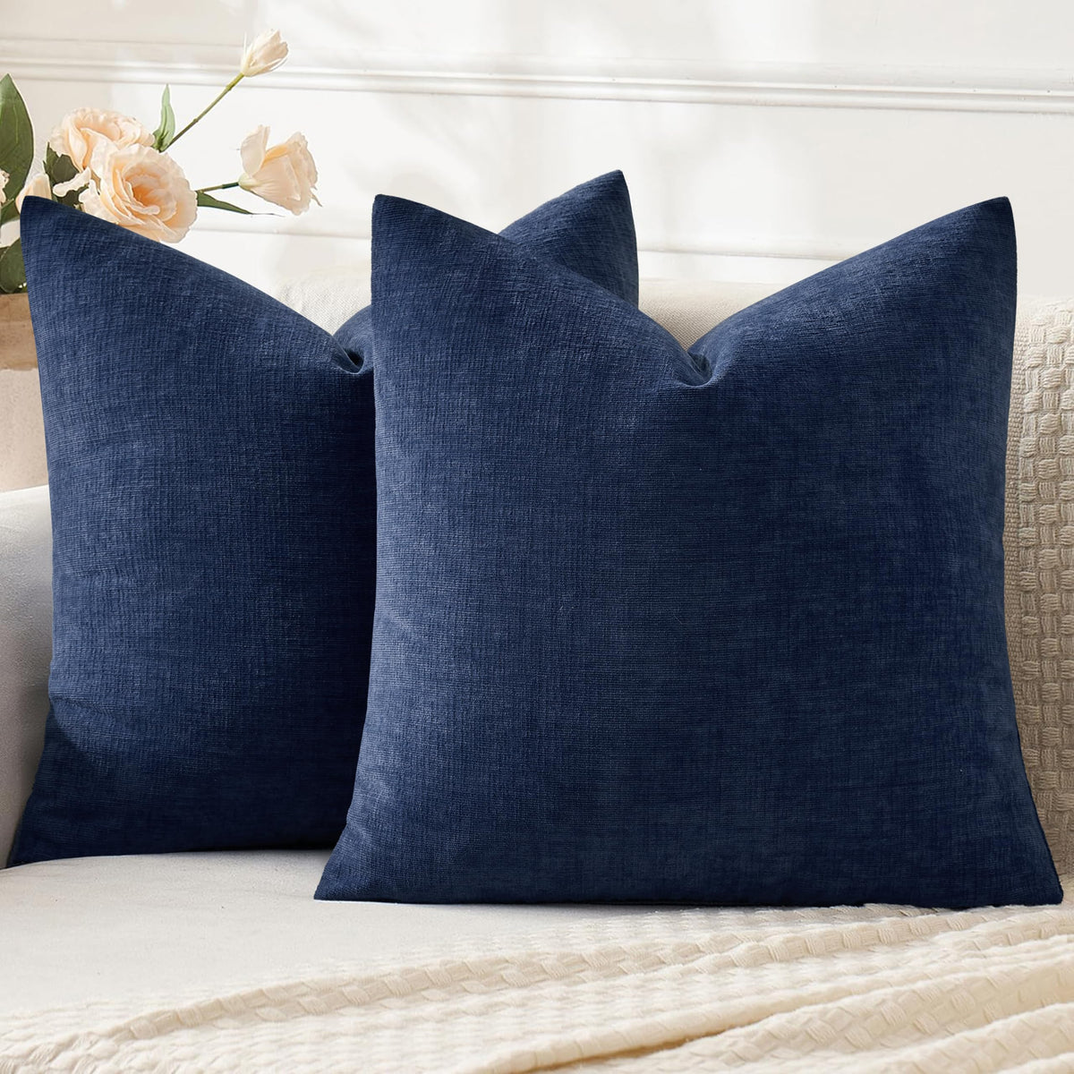 MIULEE Olive Green Chenille Couch Throw Pillow Covers, 18x18