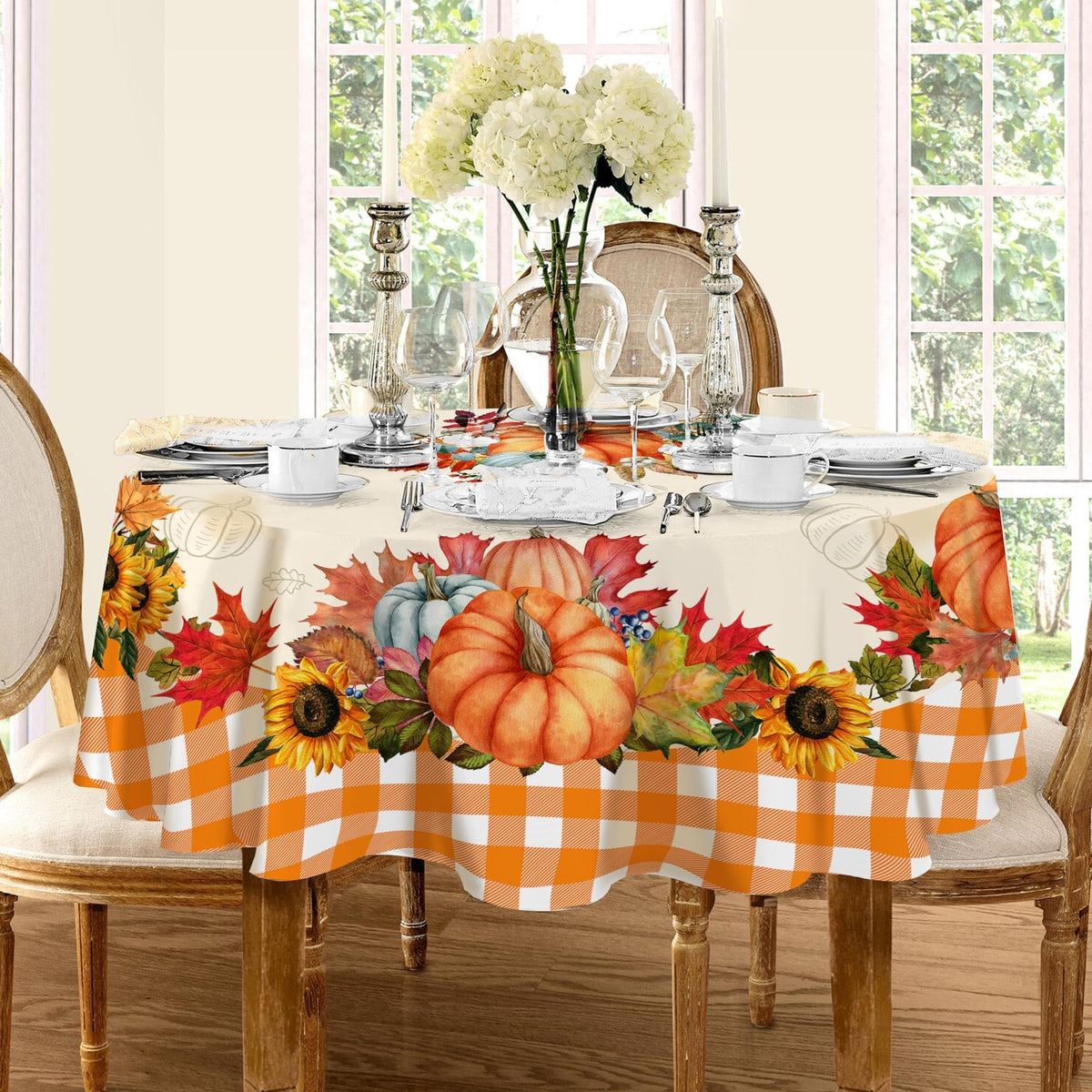 Hexagram Fall Tablecloth 60 x 84 Inches, Plaid Fall Table Cloth Rectangle