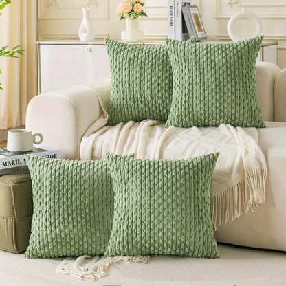 Set of 4 Neutral Decorative Throw Pillow Covers 18x18 Inch Corduroy Pillow Covers for Bed Couch Sofa Living Room Soft Square Cushion Cases