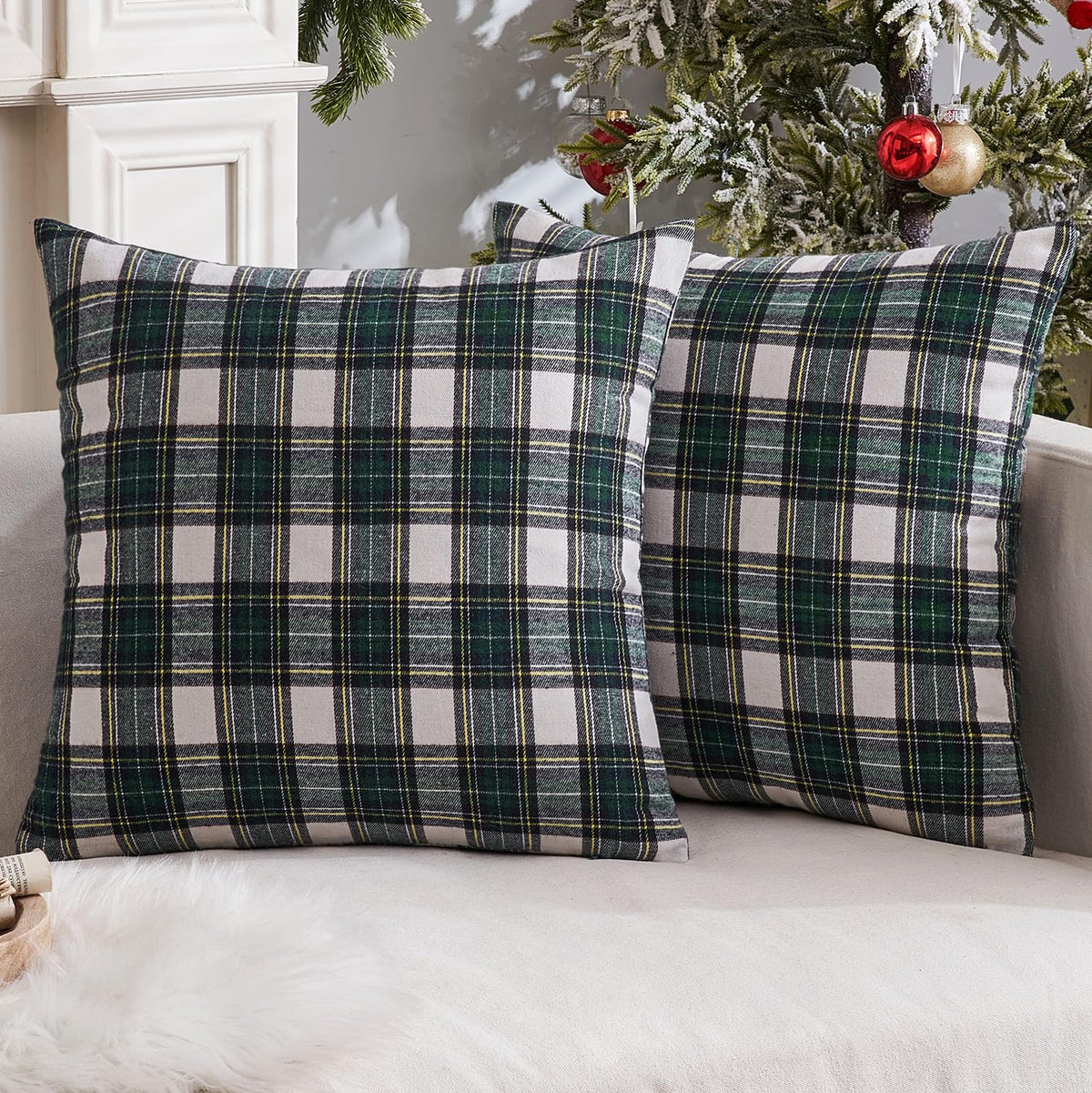 MIULEE Fall Plaid Pillow Covers Scottish Tartan 18x18 Terracotta Brown