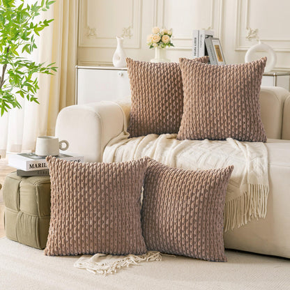 Set of 4 Neutral Decorative Throw Pillow Covers 18x18 Inch Corduroy Pillow Covers for Bed Couch Sofa Living Room Soft Square Cushion Cases