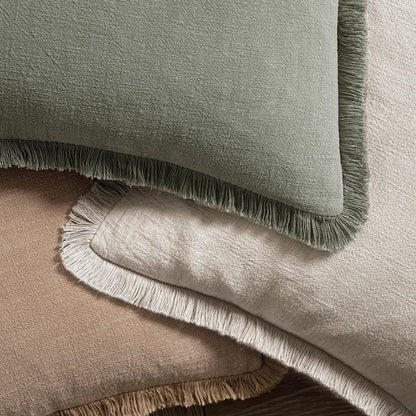 MIULEE Linen Fringe Decorative Throw Pillow Covers Natural Beige 20x20